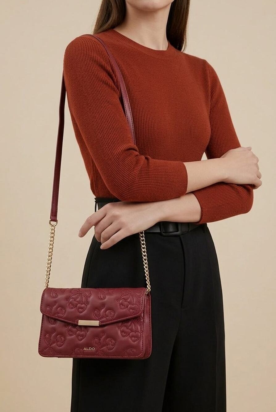 NWT ALDO Red Quilted Cherry Heart Crossbody Bag Purse Gold Chain Hardware